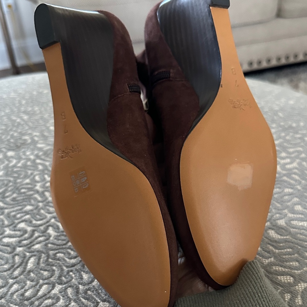Coach Maya Suede Polished Calf Ankle Wedge Boots Brown Size 7. NWOT - Picture 6 of 12